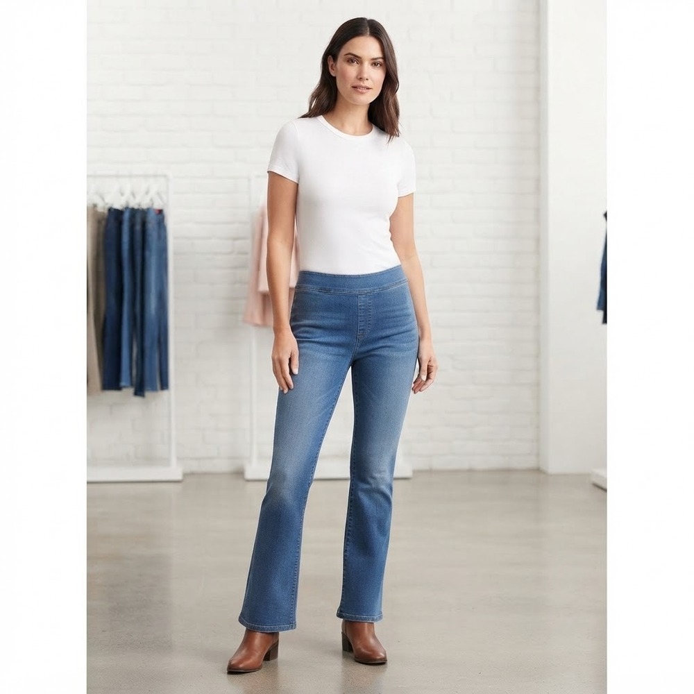 Spanx Womens Medium Wash High Rise Pull On Flare Jeans Size XL Blue Stretch
